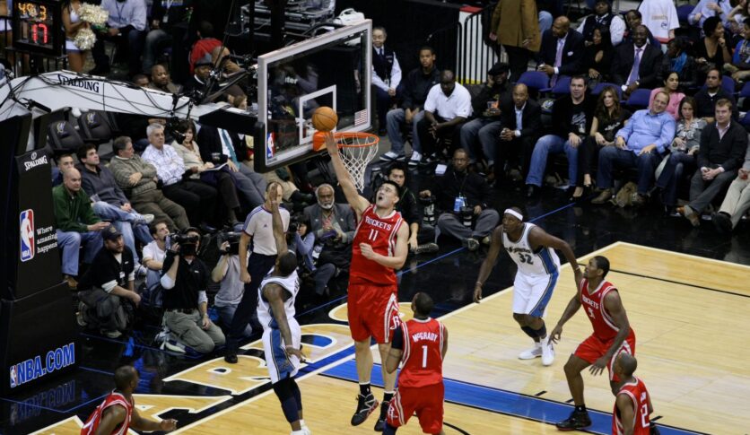 Yao Ming showing why he is one of the tallest players in NBA history.